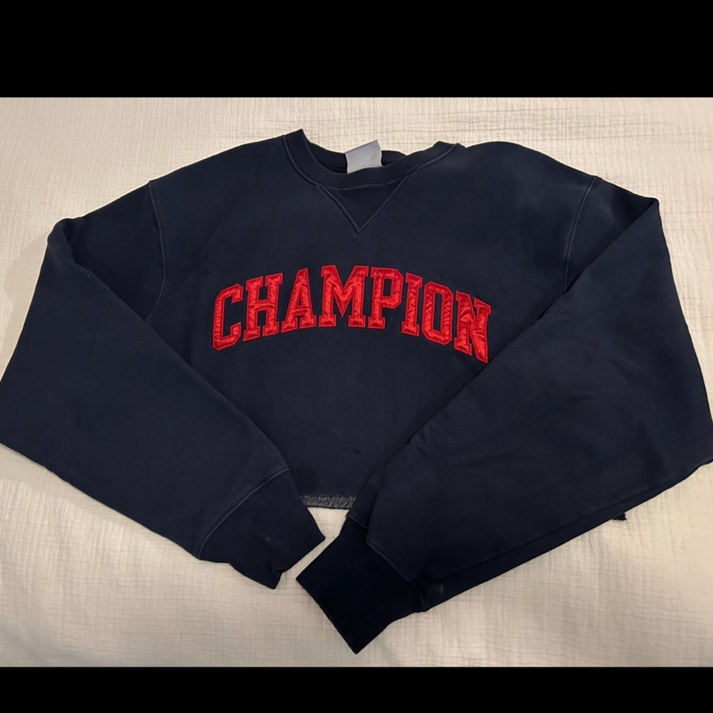 Champion Navy Blue Crew Neck Sweater with Red Logo